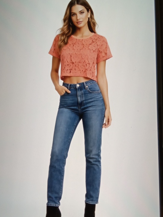 Anthropologie Tops - Anthropologie Cropped Fitted Sheer Floral Lace Peach Cochella Womens XS